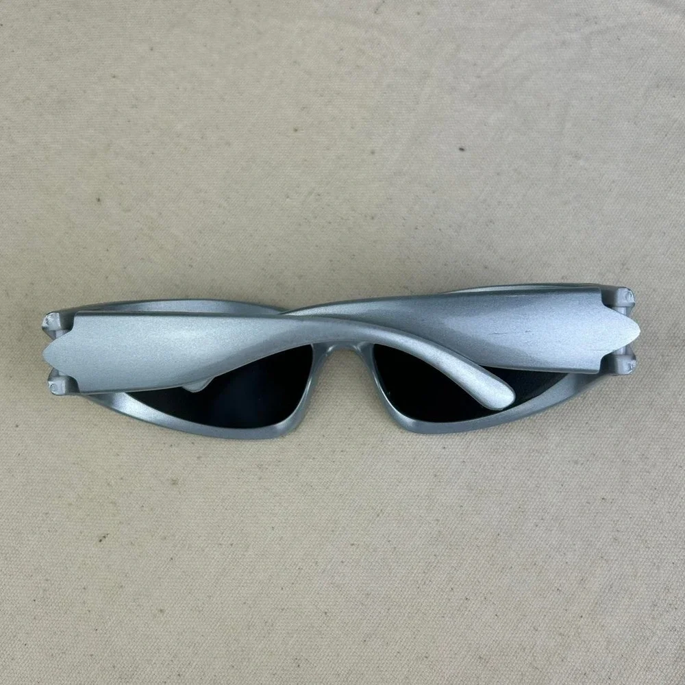 Vintage Y2K surfer style silver rounded sunglasses cyber grunge techno